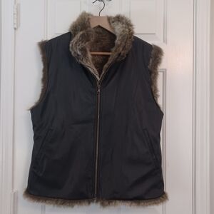 Blassport Faux Fur Faux Leather Reversible Vest Wmns Sz L